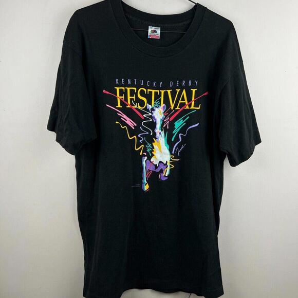 90s Vintage 1991 Kentucky Derby Festival T-Shirt XL Made in USA Horse Neon Tee - Picture 1 of 6